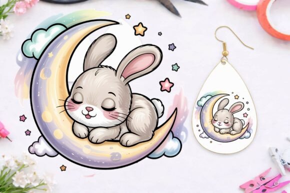 Download Cute Sleeping Bunny on Moon PNG – Kawaii - Png Collection
