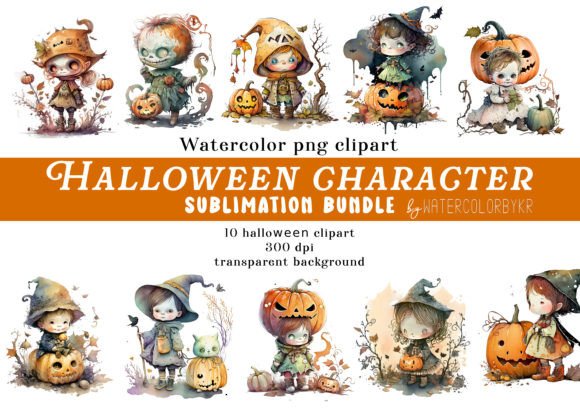 Download Watercolor Halloween Character Bundle - Halloween character Collection