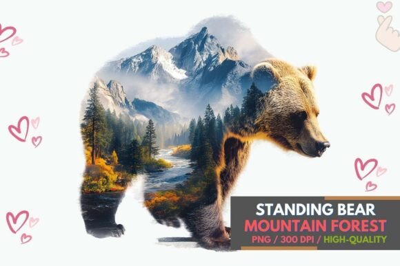 Download Standing Bear Mountain Forest Art PNG - Png Collection