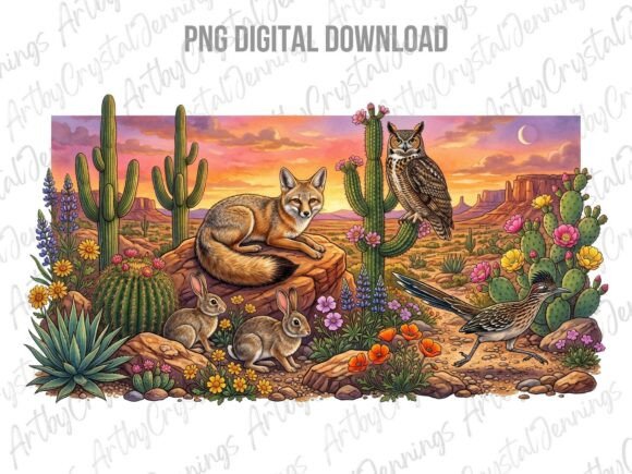 Download Western Desert Wildlife Sunset Scene PNG - Png Collection